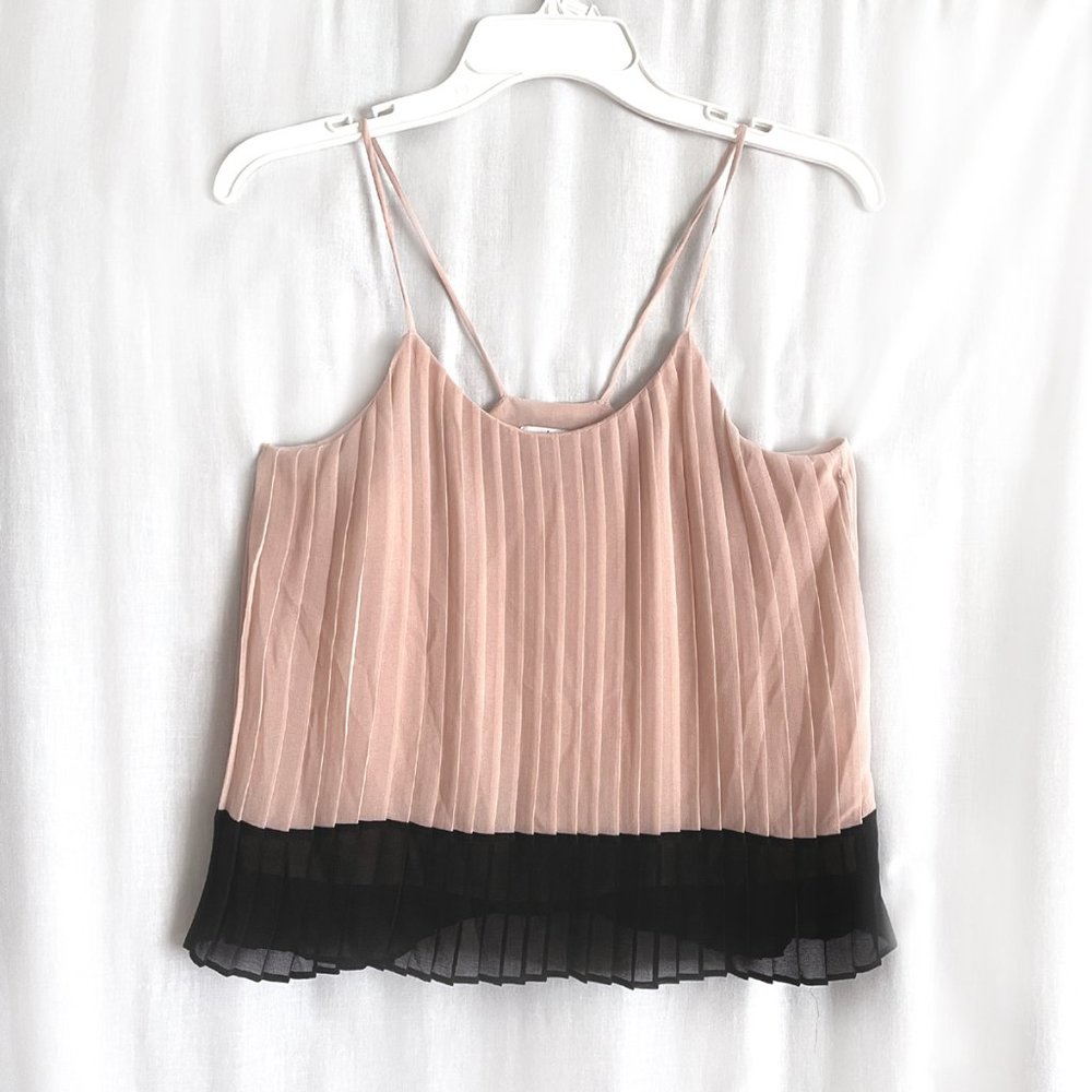 Women's top. Pleated blush-pink / black chiffon. Size XS